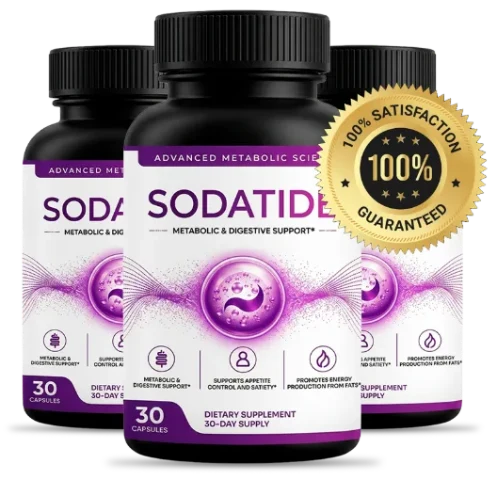 Sodatide bottles with 100% satisfaction guarantee seal